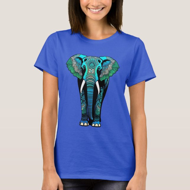 Camiseta Elefante Tribal Colorido - Vida Selvagem Artística (Frente)