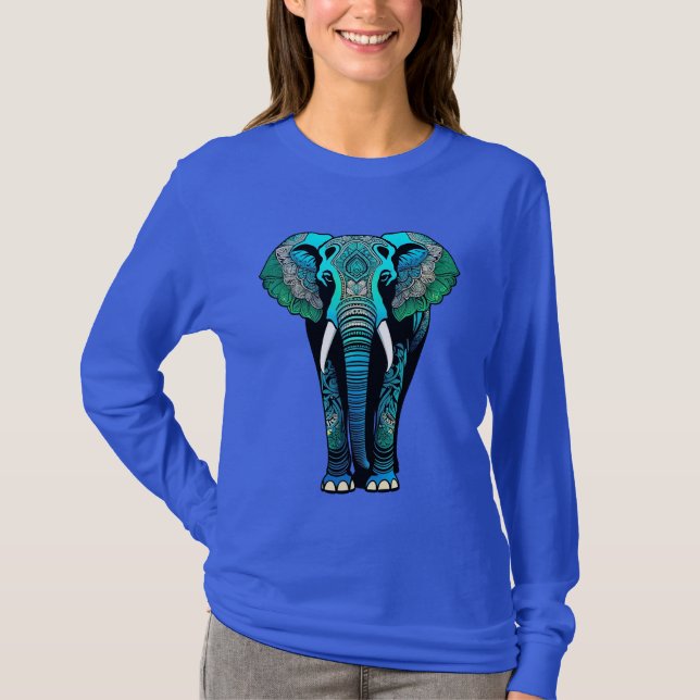 Camiseta Elefante Tribal Colorido - Vida Selvagem Artística (Frente)