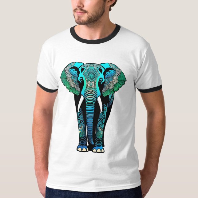 Camiseta Elefante Tribal Colorido - Vida Selvagem Artística (Frente)