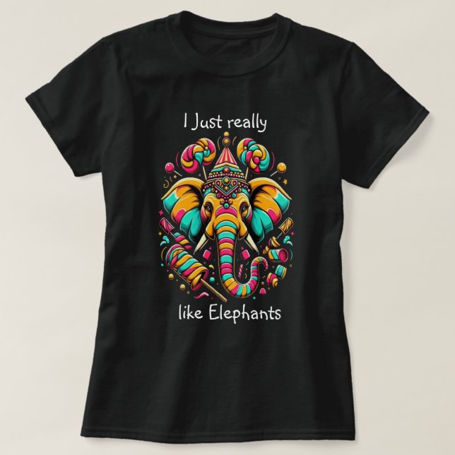 Camiseta Elefante Vibrante: Uma Aposta Artística Colorida (Frente do Design)