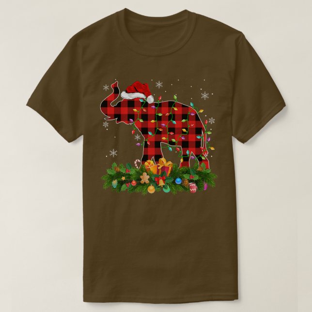 Camiseta Elefante Xmas Luzes de Buffalo Papais noeis Elefan (Frente do Design)