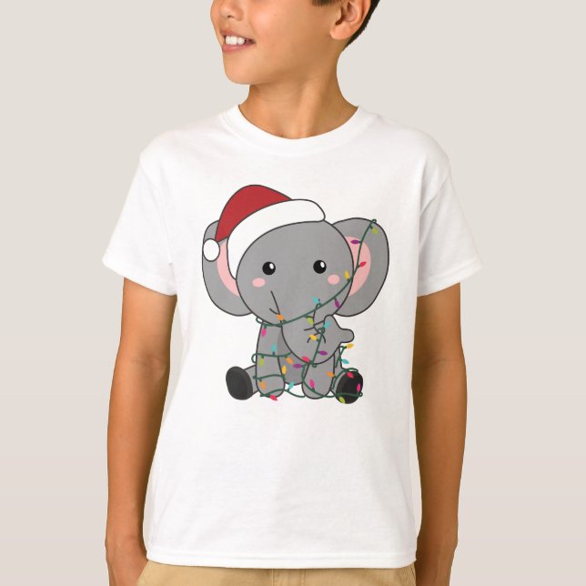 Camiseta Elefantes de Natal - Neve de inverno Elefantes (Frente)