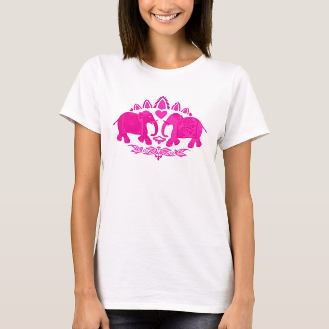 Camiseta Elefantes Indianos Chineses Rosa Étnica (Frente)