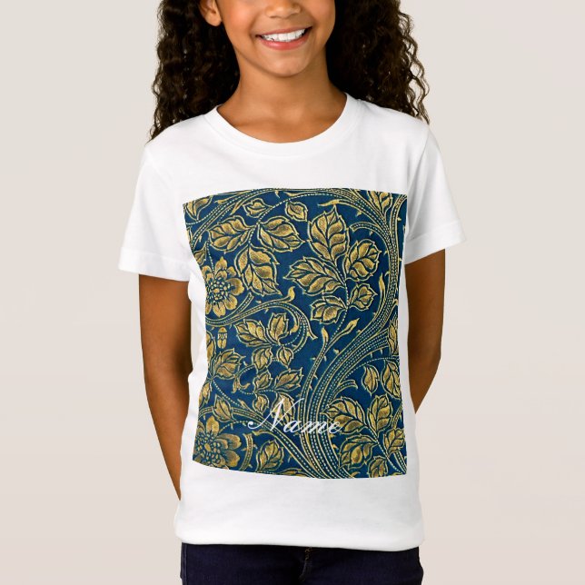 Camiseta Elegância Azul do ouro (Frente)