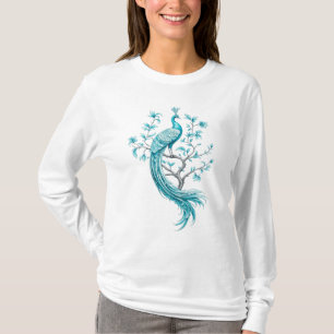Camiseta Elegância Azure – Arte Botânica do Pavão