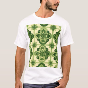 Camiseta Elegância Botânica Floral Verde Simétrica