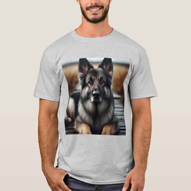 Camiseta Elegancia Canina: Pastor Alemán Gris (Frente)