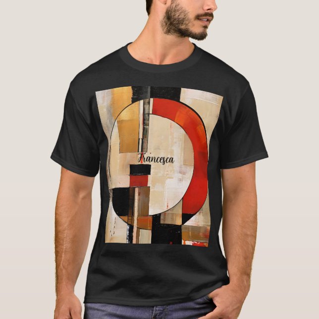 Camiseta Elegância Celestial: Exploração de Abstrato em Bei (Frente)
