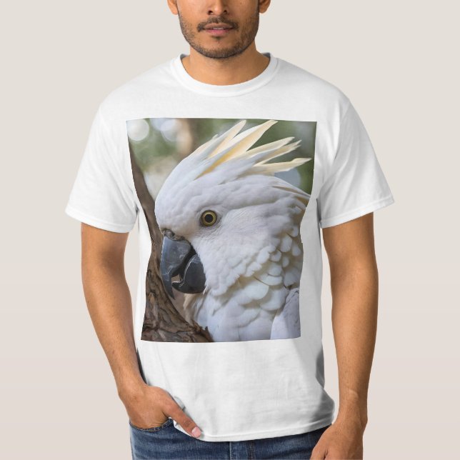 Camiseta Elegância em Branco: A Majestosa Cockatoo Aussie (Frente)