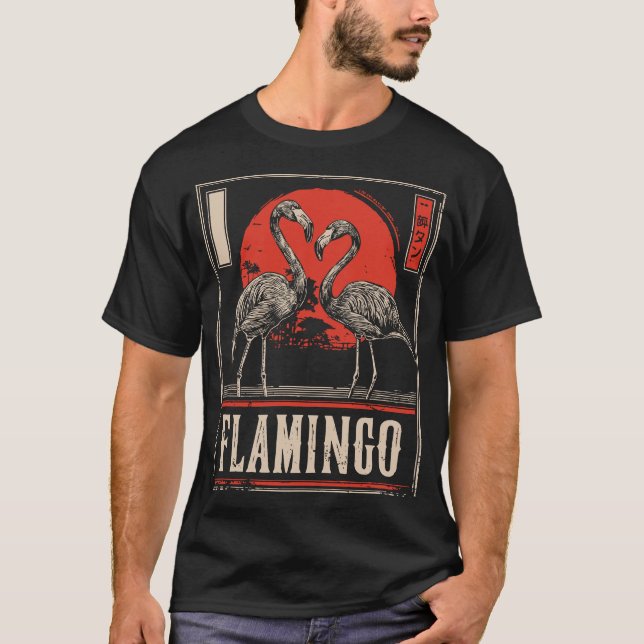 Camiseta Elegância Espelhada - Flamingos na Lua do Crimson (Frente)