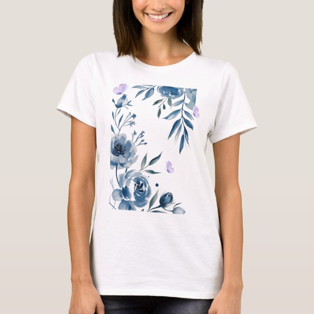 Camiseta Elegância Floral – Flores Pastéis Suaves (Frente)