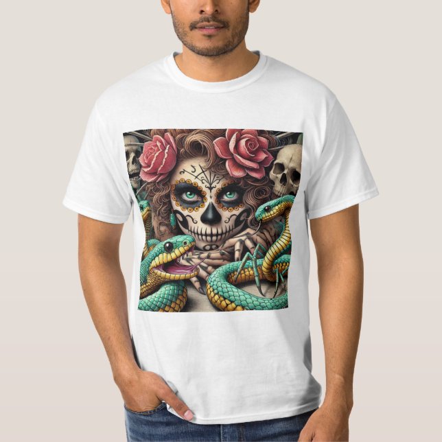 Camiseta Elegancia Mortal: Catrina en el Día de Muertos (Frente)