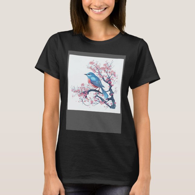 Camiseta Elegant and Eye Catching Eastern Blue Bird on Blos (Frente)