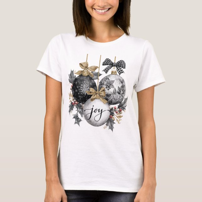 Camiseta Elegant Black and White Christmas Ornaments  (Frente)
