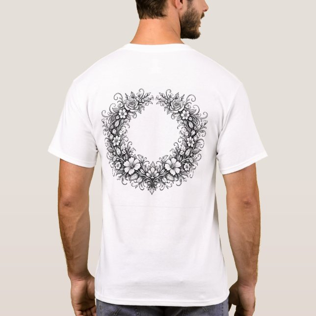 Camiseta Elegant Botanical Floral Wreath Line Art (Verso)