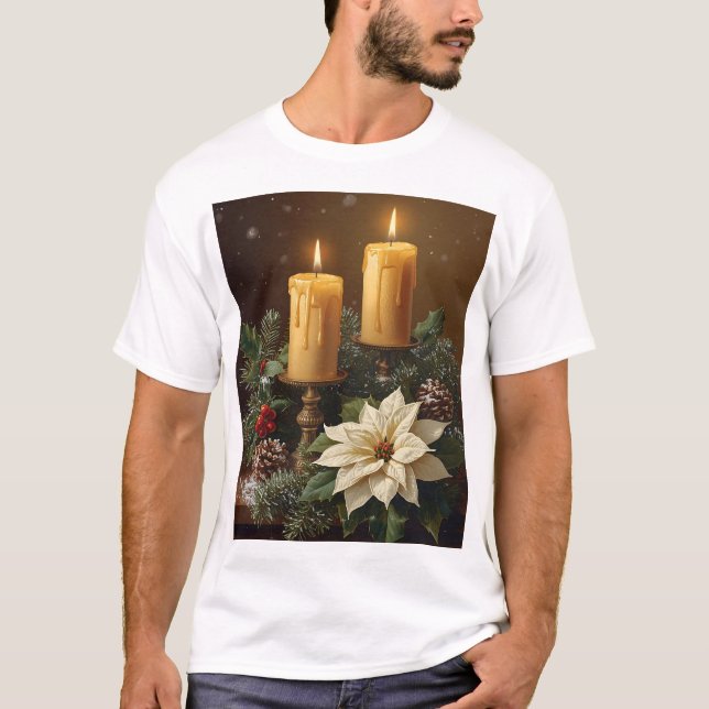 Camiseta Elegant candle christmas holly pine warm festive  (Frente)
