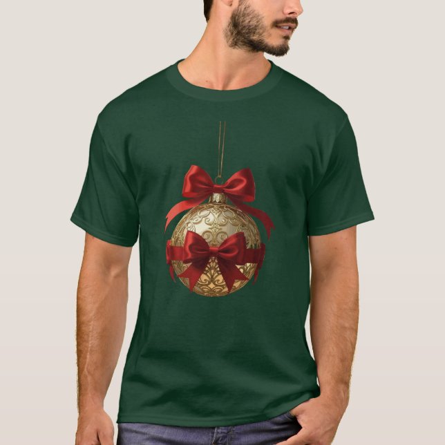 Camiseta Elegant Christmas Ornament Beige and Red (Frente)