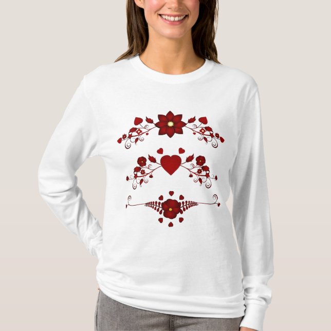 Camiseta Elegant Deep Red Floral Flourish (Frente)