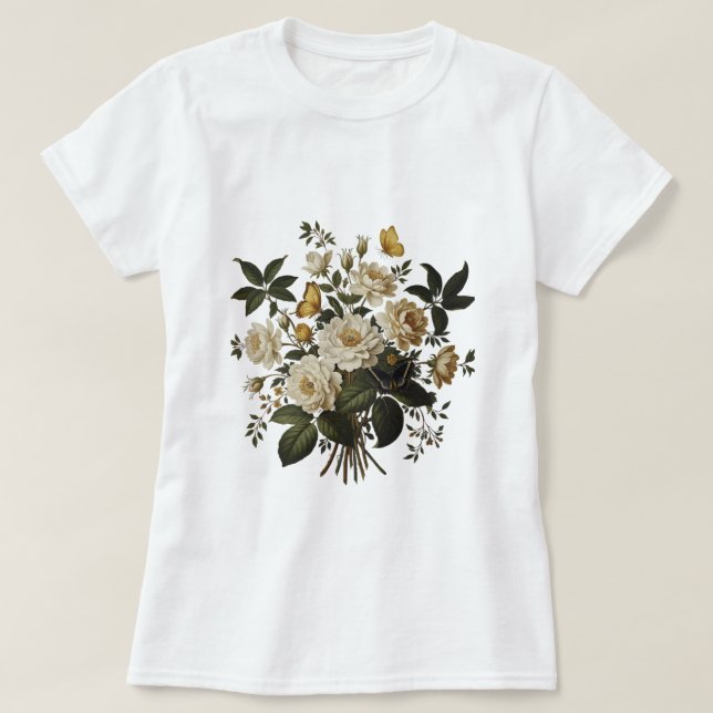 Camiseta Elegant Floral Graphic & Butterfly T-Shirt (Frente do Design)