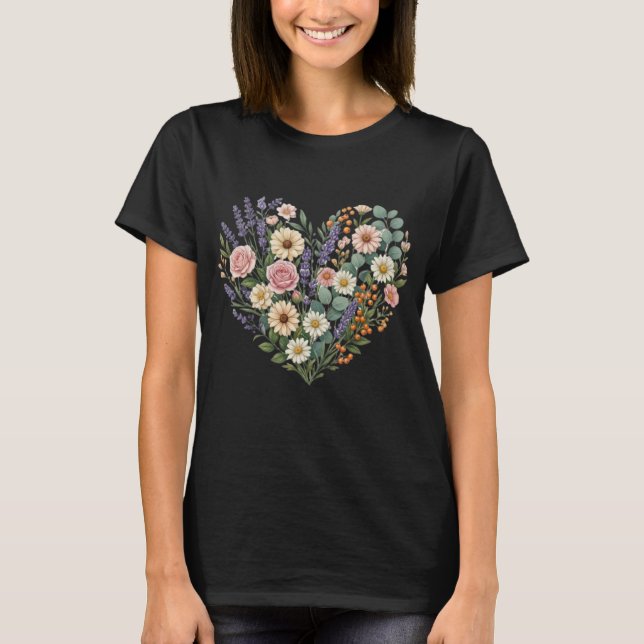 Camiseta Elegant Floral Heart Silhouette Aesthetic T-Shirt (Frente)