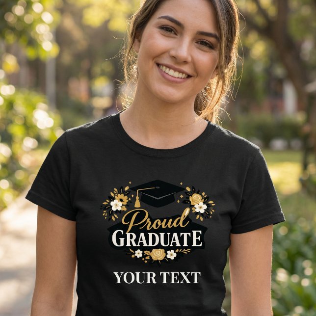 Camiseta Elegant Floral Proud Graduate Custom Text Women’s (Criador carregado)
