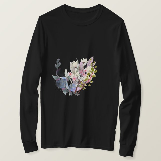 Camiseta Elegant Flower and Leaves Line Art | Minimal  (Frente do Design)