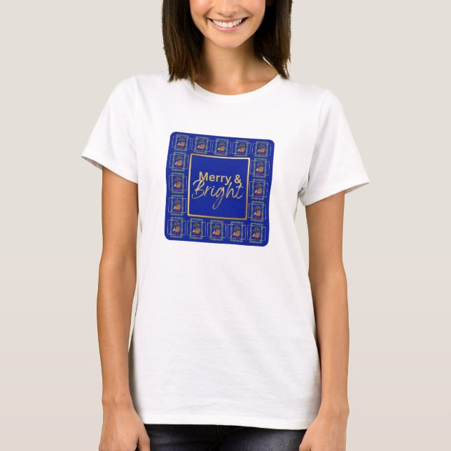 Camiseta Elegant French Horn Christmas Royal Blue T-Shirt (Frente)