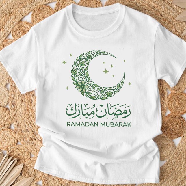 Camiseta Elegant Green Floral Crescent Ramadan Mubarak Arab (Criador carregado)