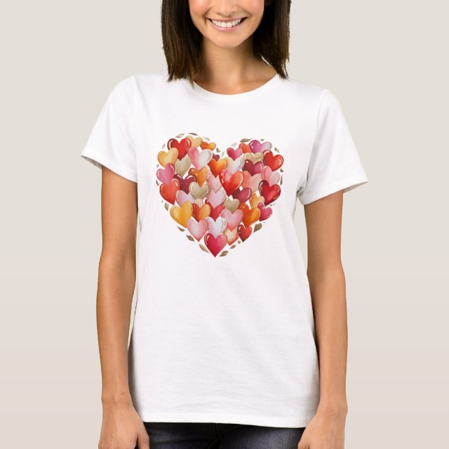 Camiseta Elegant Heart Collage Watercolor Gold Valentine (Frente)