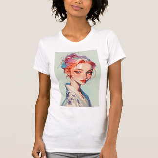 Camiseta Elegant Kimono Girl Aesthetic Anime Portrait T-Shi