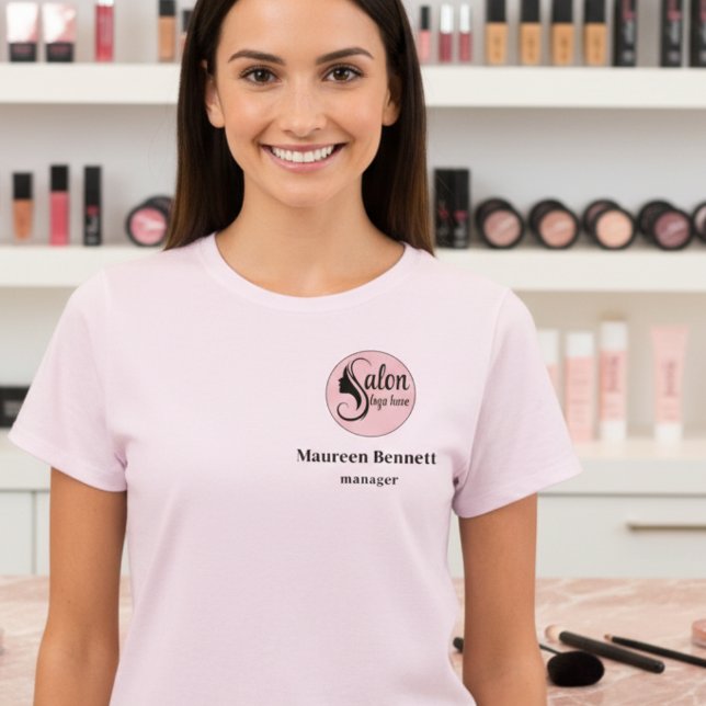 Camiseta Elegant Minimal Pink Makeup Business Employee (Criador carregado)
