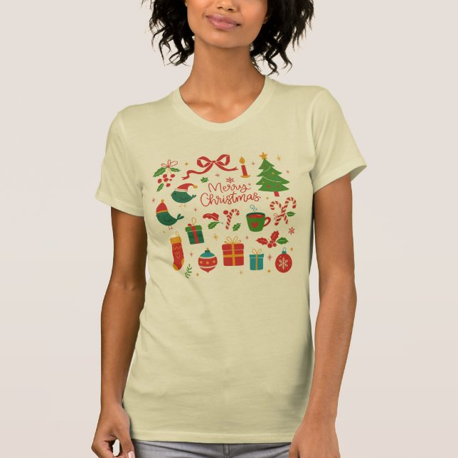 Camiseta Elegant Minimalist Christmas Doodles Hand-Drawn (Frente)