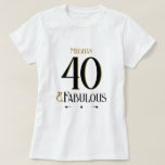 Camiseta Elegant Minimalist Forty and Fabulous Birthday<br><div class="desc">Celebrate a milestone in style with this elegant "Forty & Fabulous" 40th Birthday Guest of Honor T-shirt. Featuring chic black and gold typography, easily customize with the celebrant's name! Contact the designer for any customization questions.</div>