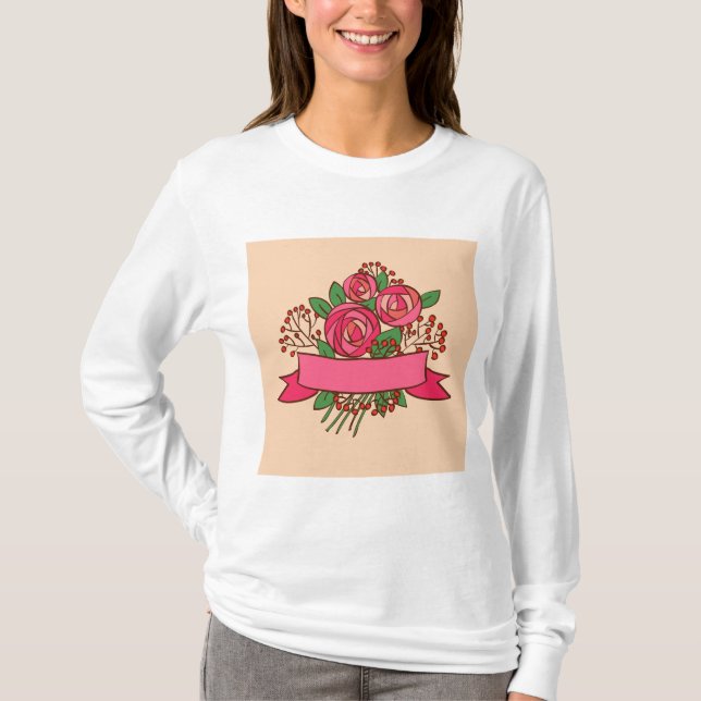 Camiseta Elegant Pink Rose Floral Bouquet (Frente)