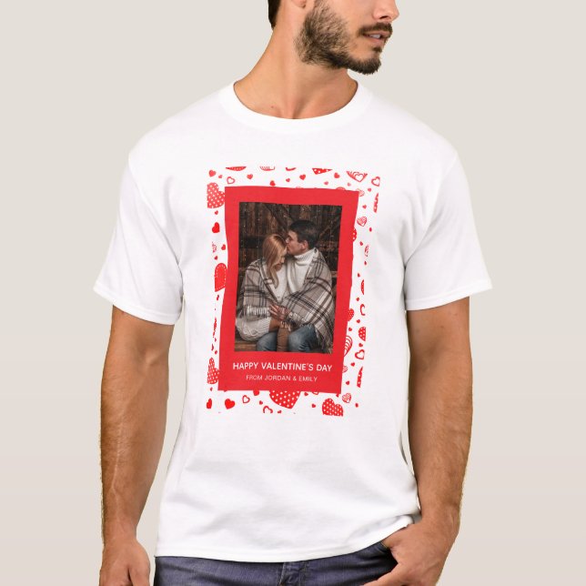 Camiseta Elegant Red Hearts Happy Valentine's Day 1 Photo (Frente)