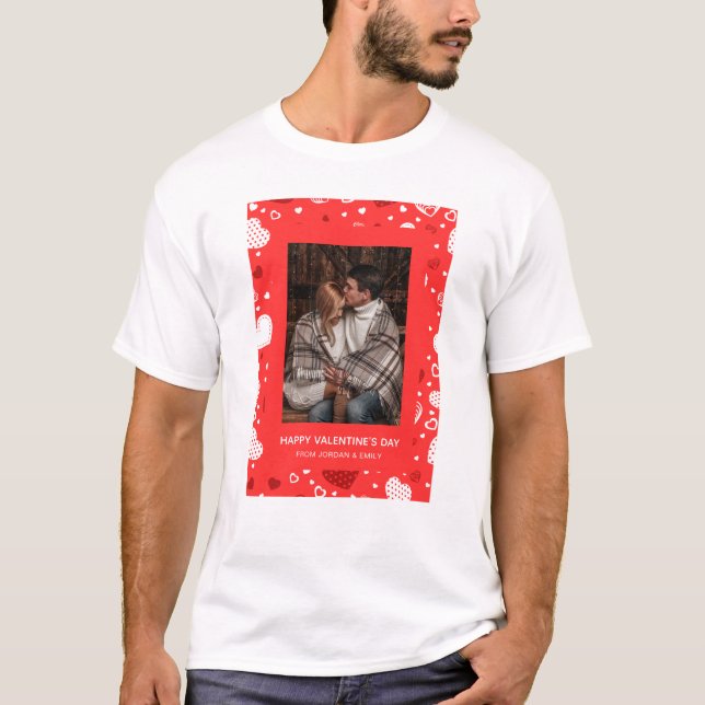 Camiseta Elegant Red Hearts Happy Valentine's Day 1 Photo (Frente)