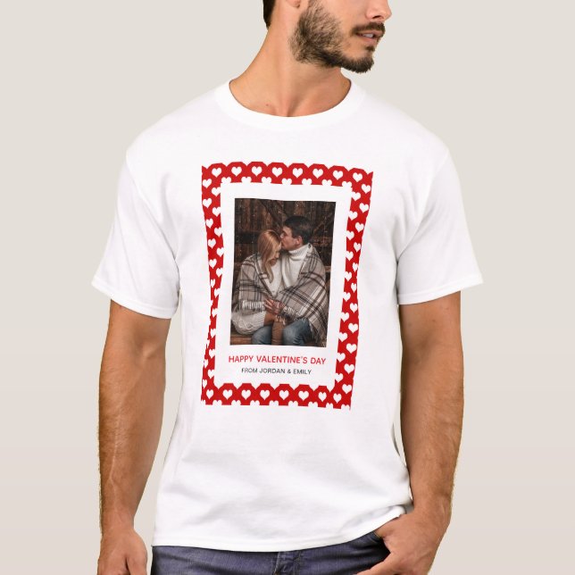 Camiseta Elegant Red Hearts Happy Valentine's Day 1 Photo (Frente)