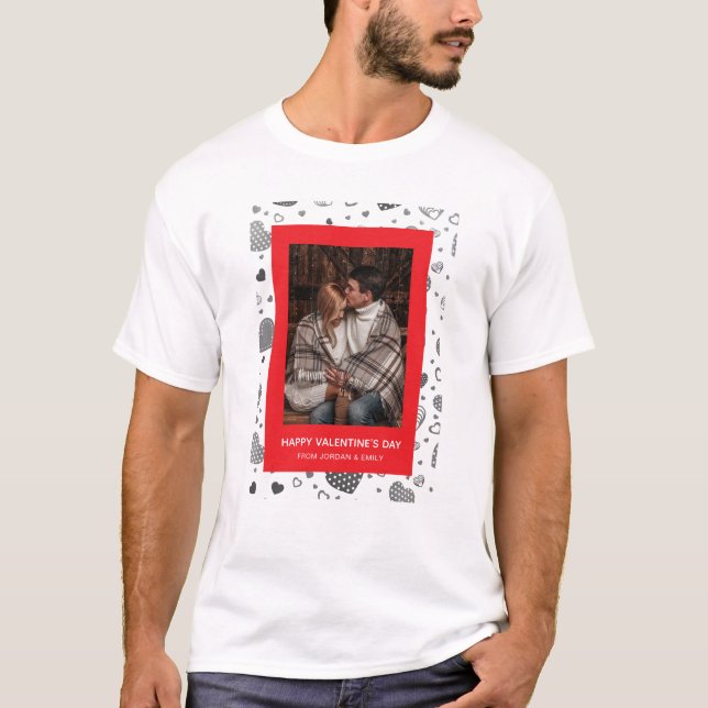 Camiseta Elegant Red Hearts Happy Valentine's Day 1 Photo (Frente)