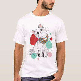 Camiseta Elegant White Royal Cat Necklace Design