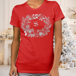Camiseta Elegant White Wreath Monogram Minimal Line Art