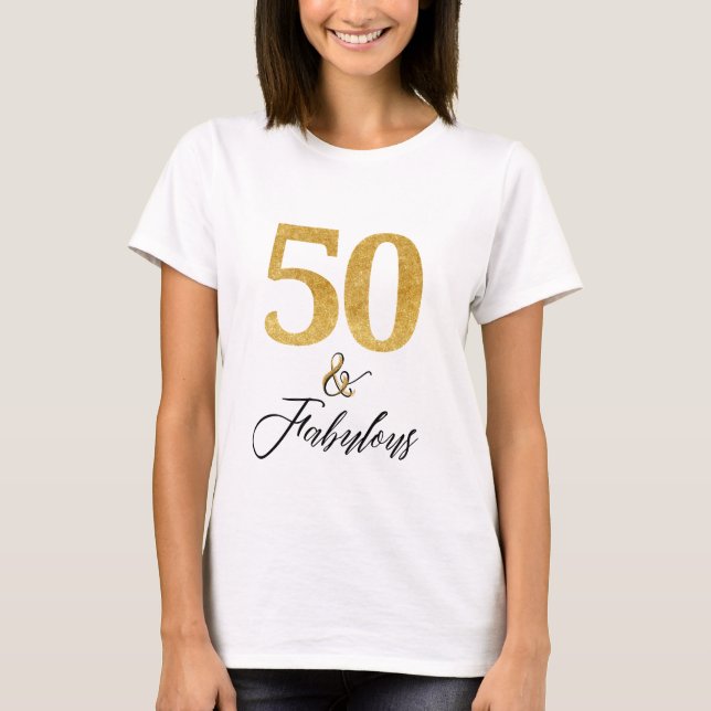Camiseta Elegante 50 e Fabuloso em Dourado e Preto (Frente)