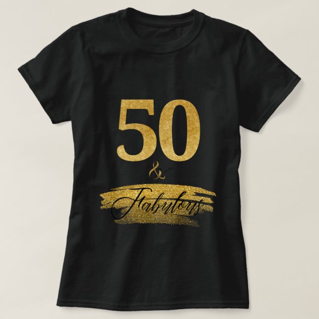 Camiseta Elegante 50 e Fabuloso em Dourado e Preto (Frente do Design)