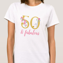 Camiseta Elegante 50 e Fabuloso Floral Dourado e Rosa