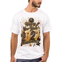 Elegante Ano Novo 2027 Preto e Dourado Feliz