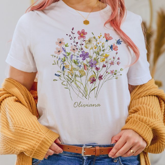 Camiseta Elegante Aquarela Botânica de flor selvagem (Criador carregado)
