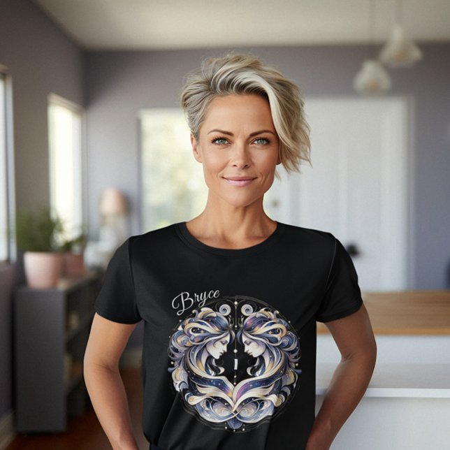 Camiseta Elegante Aquarela Gemini Zodiac Personalizado (Criador carregado)