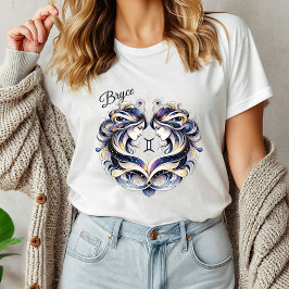 Camiseta Elegante Aquarela Gemini Zodiac Personalizado
