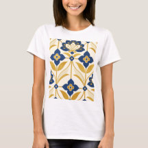 Elegante Art Deco Azul Marinho & Floral Dourado