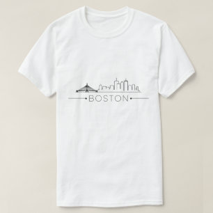 Camiseta Elegante Arte de Linha da Cidade de Boston, Silhue