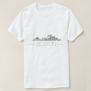 Camiseta Elegante Arte de Linha da Cidade de Boston, Silhue